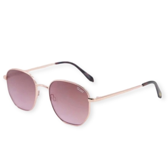 QUAY Big Time Sunglasses Rose Gold Frame Navy Peach Gradient Lenses Medium Round - Picture 5 of 9